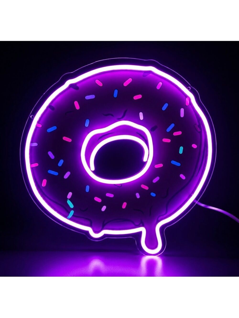 Pink Donut LED Neon Sign Dripping Pink Icing Sprinkles Wall Decor Dimmer Light